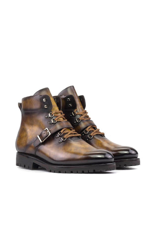 Ambrogio Handmade Tobacco Patina Leather Hiking Boots (AMB2395)-AmbrogioShoes