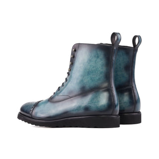 Ambrogio Handmade Turquoise Patina Leather Balmoral Boots (AMB2272)-AmbrogioShoes