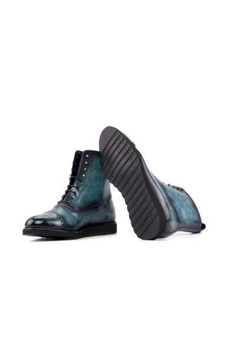 Ambrogio Handmade Turquoise Patina Leather Balmoral Boots (AMB2272)-AmbrogioShoes