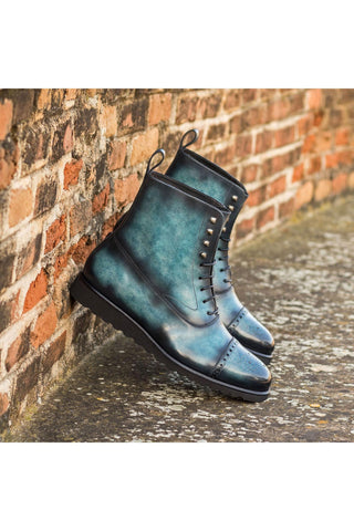 Ambrogio Handmade Turquoise Patina Leather Balmoral Boots (AMB2272)-AmbrogioShoes