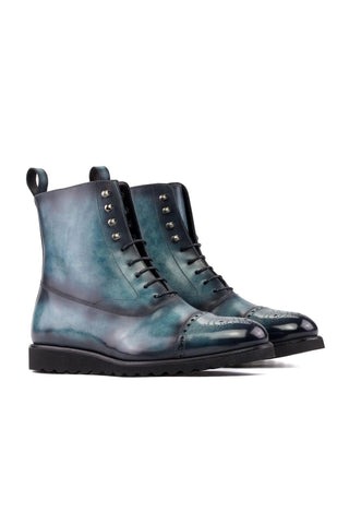 Ambrogio Handmade Turquoise Patina Leather Balmoral Boots (AMB2272)-AmbrogioShoes