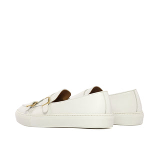 Ambrogio Handmade White Calf-Skin Leather Monk Causal Sneakers (AMB2347)-AmbrogioShoes