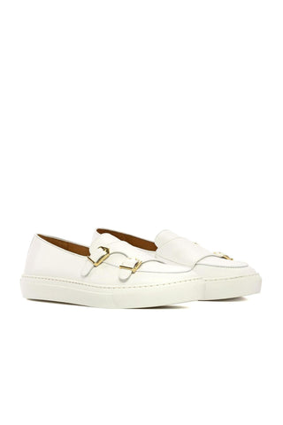 Ambrogio Handmade White Calf-Skin Leather Monk Causal Sneakers (AMB2347)-AmbrogioShoes
