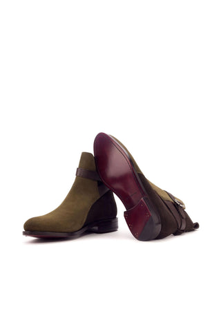 Ambrogio Khaki & Brown Suede / Pebble Grain Calf-Skin Leather Jodhpur Boots (AMB1453)-AmbrogioShoes