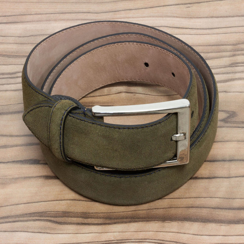 Ambrogio 2158 Khaki Green Lux Suede Leather Hamptons Men's Belt (AMBB1000)-AmbrogioShoes