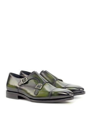 Ambrogio Khaki Green Patina Leather Monk-Straps Loafers (AMB1827)-AmbrogioShoes