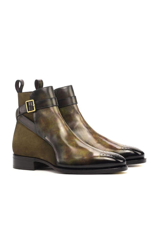 Ambrogio Khaki & Green Suede / Patina Leather Jodhpur Boots (AMB1801)-AmbrogioShoes