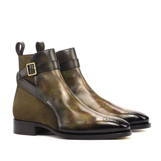 Ambrogio Khaki & Green Suede / Patina Leather Jodhpur Boots (AMB1801)-AmbrogioShoes