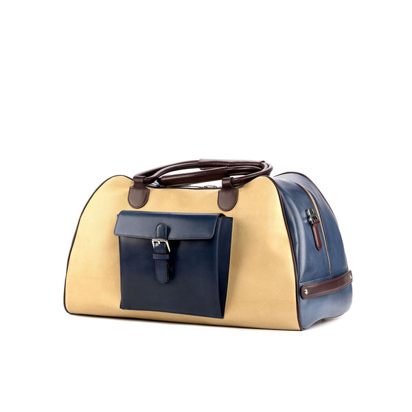 Ambrogio 4431 Men's Bag Beige, Brown & Navy Full Grain / Calf-Skin Leather Travel Duffle Bag (AMBH1020)-AmbrogioShoes