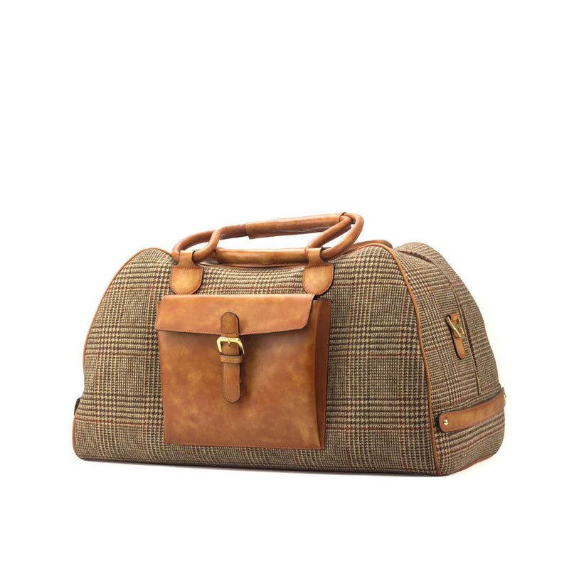 Ambrogio 2863 Men's Bag Beige & Cognac Fabric / Calf-Skin Leather Travel Duffle Bag (AMBH1015)-AmbrogioShoes