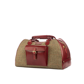 Ambrogio 4507 Men's Bag Beige & Red Fabric / Calf-Skin Leather Travel Duffle Bag (AMBH1009)-AmbrogioShoes