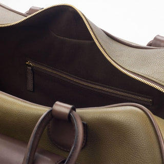 Ambrogio Men's Bag Brown & Olive Full Grain /Calf-Skin Leather Travel Duffle Bag (AMBH1007)-AmbrogioShoes