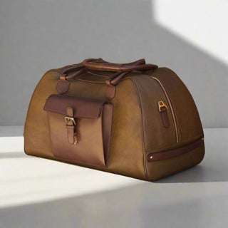Ambrogio Men's Bag Brown & Olive Full Grain /Calf-Skin Leather Travel Duffle Bag (AMBH1007)-AmbrogioShoes