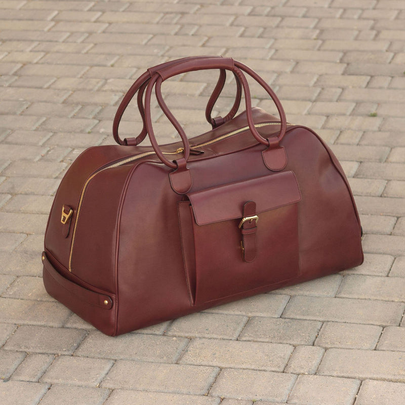 Ambrogio 2935 Men's Bag Burgundy & Black Calf-Skin Leather Travel Duffle Bag (AMBH1012)-AmbrogioShoes
