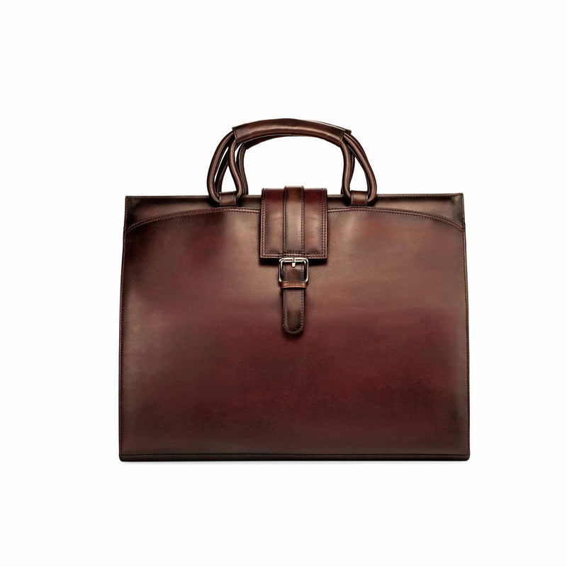 Ambrogio 3782 Men's Bag Burgundy & Brown Calf-Skin Leather Brief Case (AMBH1001)-AmbrogioShoes