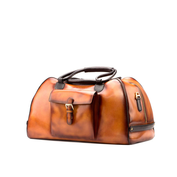 Ambrogio 3511 Men's Bag Cognac & Black Calf-Skin Leather Travel Duffle Bag (AMBH1005)-AmbrogioShoes
