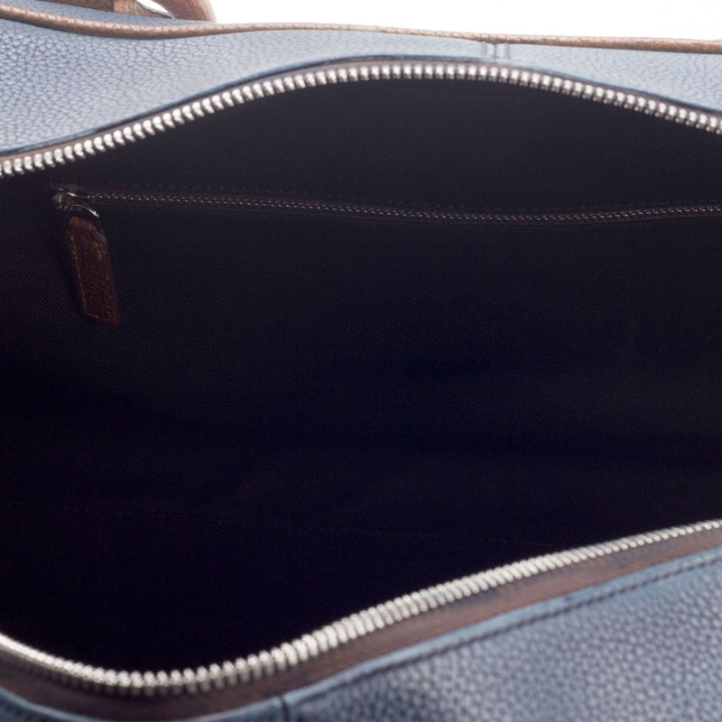 Ambrogio 2951 Men's Bag Cognac, Brown & Navy Full Grain Calf-Skin Leather Travel Duffle Bag (AMBH1004)-AmbrogioShoes