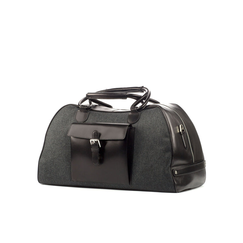 Ambrogio 4320 Men's Bag Gray & Black Fabric / Calf-Skin Leather Travel Duffle Bag (AMBH1006)-AmbrogioShoes
