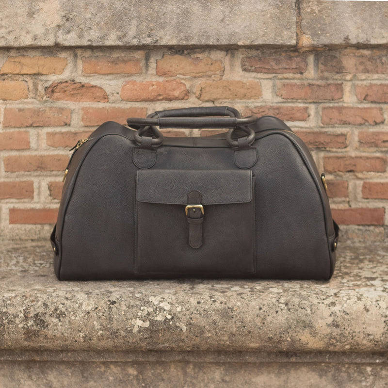 Ambrogio 3146 Men's Bag Gray & Black Full Grain Leather Travel Duffle Bag (AMBH1017)-AmbrogioShoes