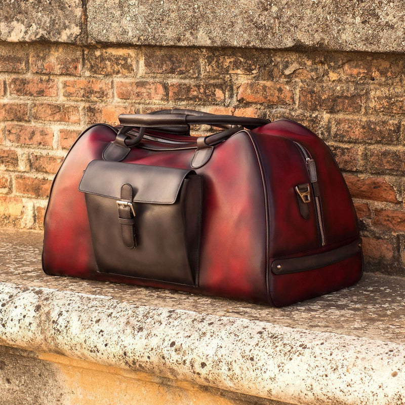 Ambrogio 3636 Men's Bag Gray & Red Calf-Skin Leather Travel Duffle Bag (AMBH1008)-AmbrogioShoes