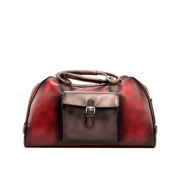 Ambrogio Men's Bag Gray & Red Calf-Skin Leather Travel Duffle Bag