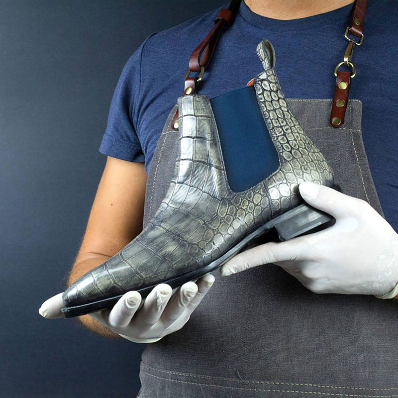 Ambrogio Men's Shoes Ash Crocodile Print / Patina Leather Chelsea Boots (AMB1657)-AmbrogioShoes