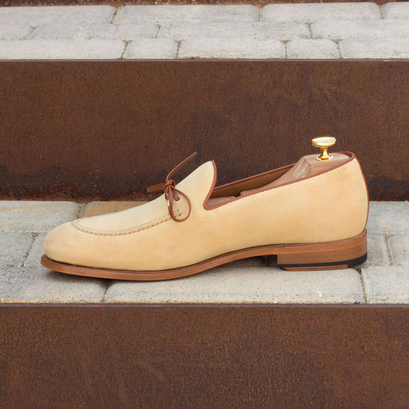 Ambrogio 2830 Men's Shoes Beige & Cognac Lux Suede Leather Tie Loafers (AMB1221)-AmbrogioShoes