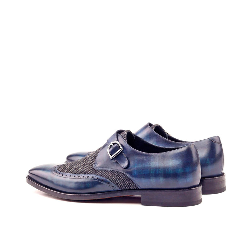 Ambrogio 2769 Men's Shoes Black & Blue Texture Print / Patina Leather Monk-Straps Loafers (AMB1062)-AmbrogioShoes