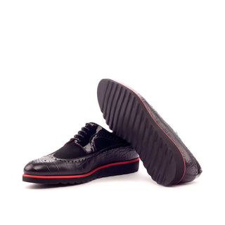 Ambrogio 3357 Men's Shoes Black Crocodile Print / Suede / Patent Leather Longwing Blucher Oxfords (AMB1217)-AmbrogioShoes