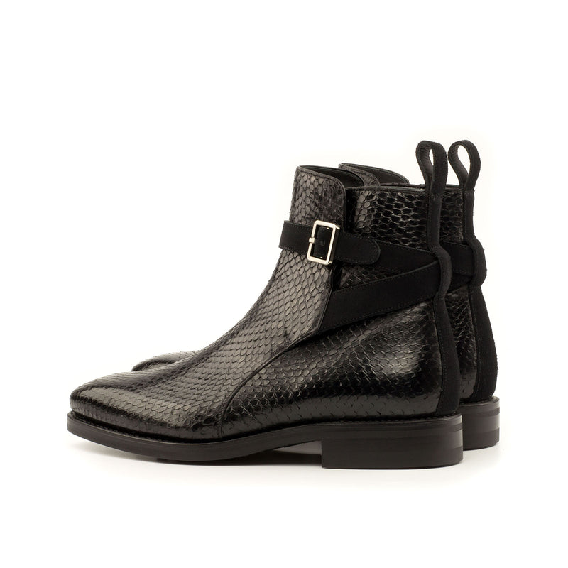 Ambrogio 3674 Men's Shoes Black Exotic Snake-Skin / Suede Leather Jodhpur Boots (AMB1102)-AmbrogioShoes