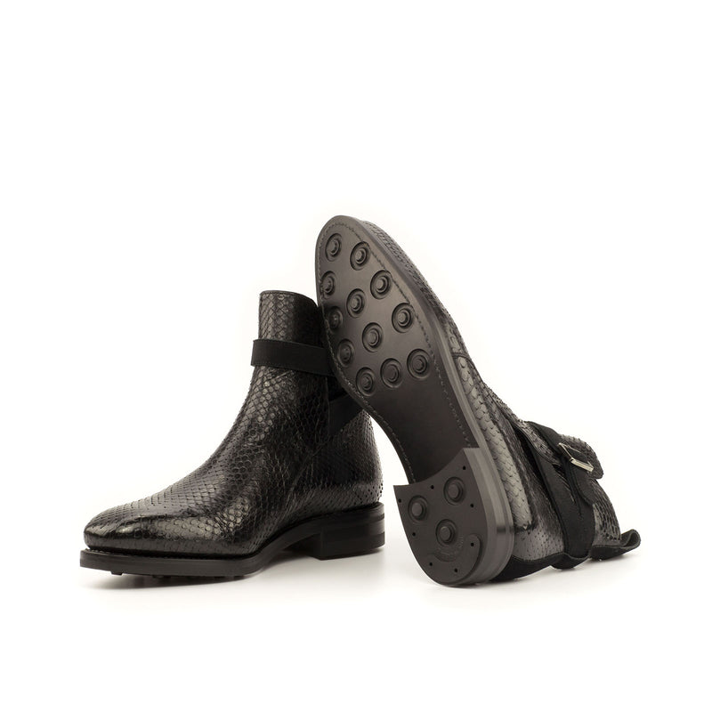 Ambrogio 3674 Men's Shoes Black Exotic Snake-Skin / Suede Leather Jodhpur Boots (AMB1102)-AmbrogioShoes