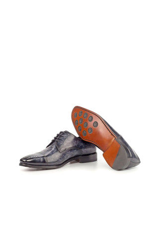 Ambrogio Men's Handmade Custom Made Shoes Black & Gray Exotic Crocodile / Patina Leather Derby (AMB1086)-AmbrogioShoes