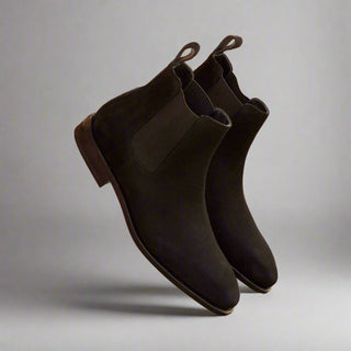 Ambrogio Men's Handmade Custom Made Shoes Black Suede Chelsea Boots (AMB1013)-AmbrogioShoes