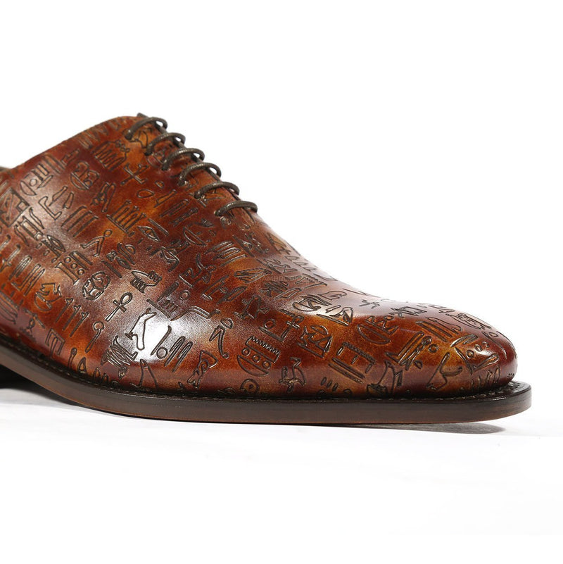Ambrogio Men's Shoes Brown Ancient Egyptian Print / Patina Leather Whole-Cut Oxfords (AMB1479)-AmbrogioShoes