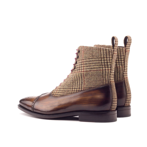 Ambrogio 3304 Men's Shoes Brown & Beige Tweed Sartorial / Patina Leather Balmoral Boots(AMB1138)-AmbrogioShoes