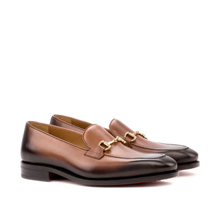 Ambrogio Men's Handmade Custom Made Shoes Brown Burnished Calf-Skin Leather Horsebit Loafers (AMB1066)-AmbrogioShoes