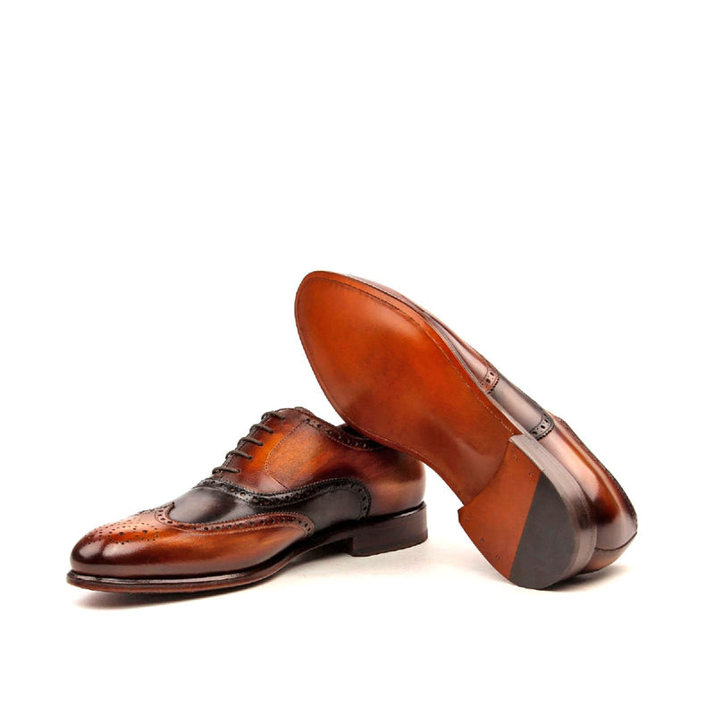 Ambrogio 2509 Men's Shoes Brown & Cognac Patina Leather Brogue Wingtip Oxfords (AMB1172)-AmbrogioShoes