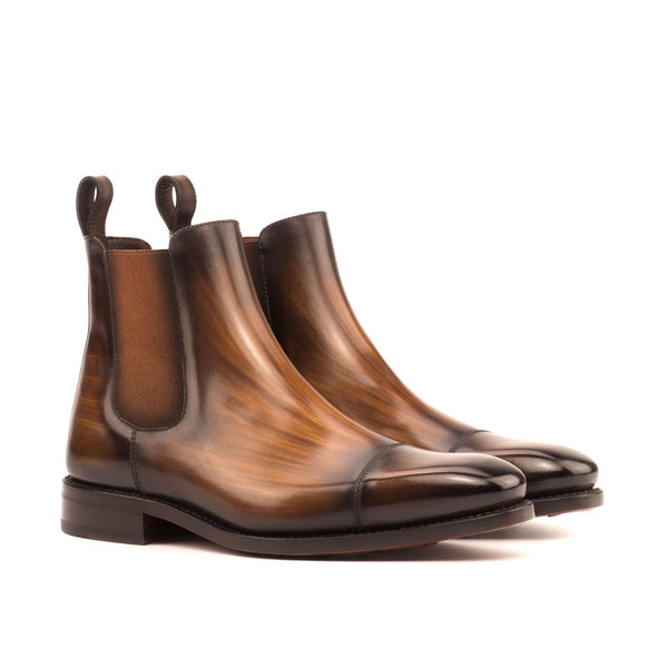 Ambrogio 3904 Men's Shoes Brown Crust Patina Leather Cap-Toe Chelsea Boots (AMB1030)-AmbrogioShoes