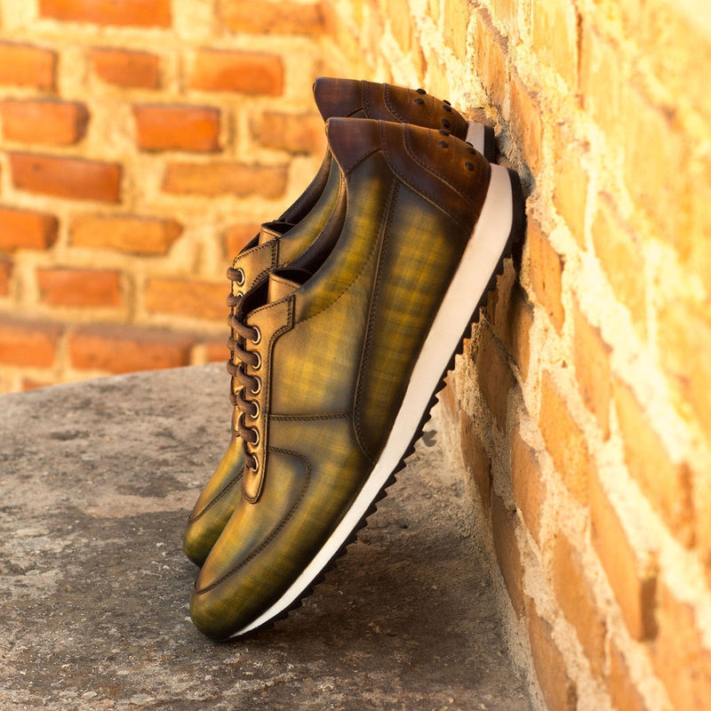 Ambrogio 3583 Men's Shoes Brown & Khaki Green Patina Leather Corsini Sneakers (AMB1148)-AmbrogioShoes