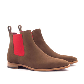 Ambrogio Men's Handmade Custom Made Shoes Brown Lux Suede Chelsea Boots (AMB1093)-AmbrogioShoes