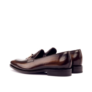 Ambrogio Men's Handmade Custom Made Shoes Brown Patina Leather Horsebit Loafers (AMB1189)-AmbrogioShoes