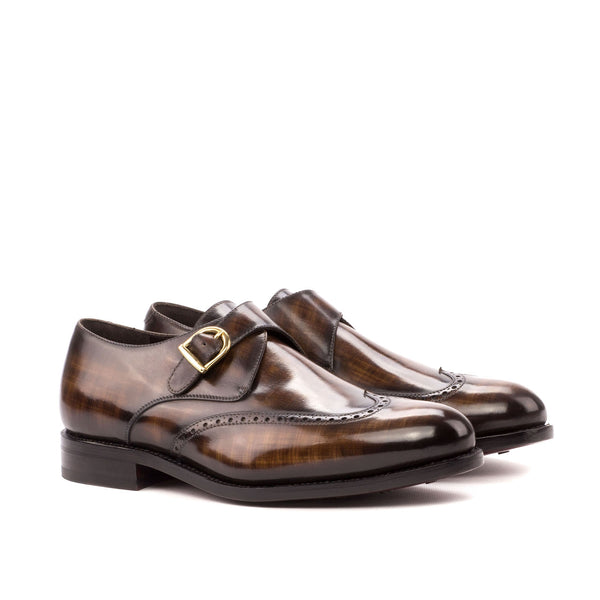 Ambrogio 3527 Men's Shoes Brown Patina Leather Monk-Straps Loafers (AMB1057)-AmbrogioShoes