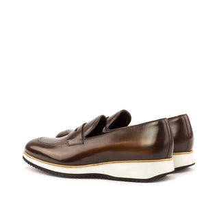 Ambrogio Men's Handmade Custom Made Shoes Brown Patina Leather Penny Loafers (AMB1210)-AmbrogioShoes