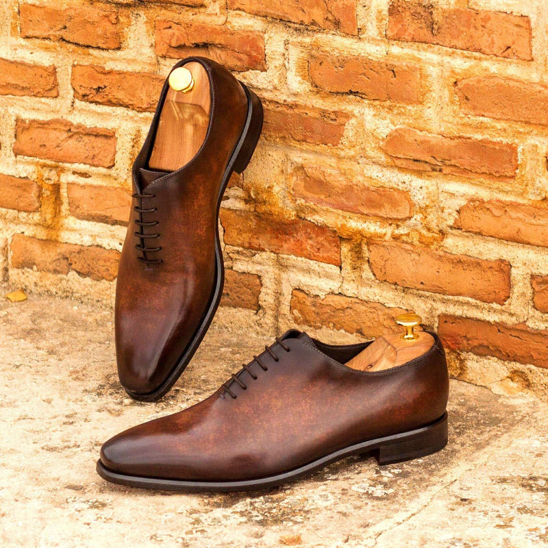 Ambrogio 3088 Men's Shoes Brown Patina Leather Plain Dress Oxfords (AMB1090)-AmbrogioShoes