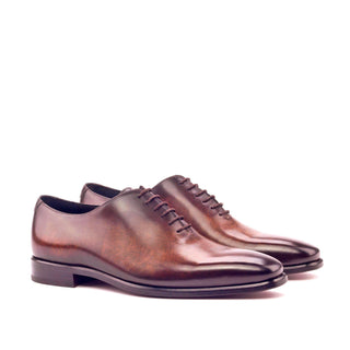 Ambrogio Men's Handmade Custom Made Shoes Brown Patina Leather Plain Oxfords (AMB1090)-AmbrogioShoes