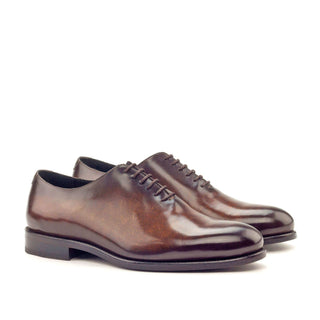 Ambrogio Men's Handmade Custom Made Shoes Brown Patina Leather Whole-Cut Plain Oxfords (AMB1136)-AmbrogioShoes
