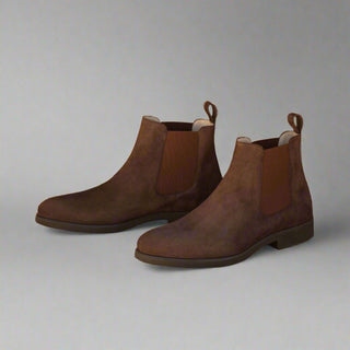Ambrogio Men's Handmade Custom Made Shoes Brown Suede Chelsea Boots (AMB1011)-AmbrogioShoes