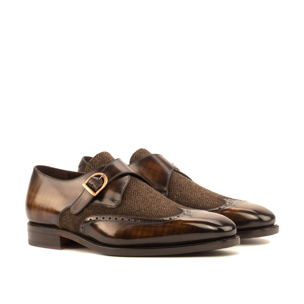 Ambrogio 4146 Men's Shoes Brown Texture Print / Patina Leather Monk-Straps Loafers (AMB1063)-AmbrogioShoes
