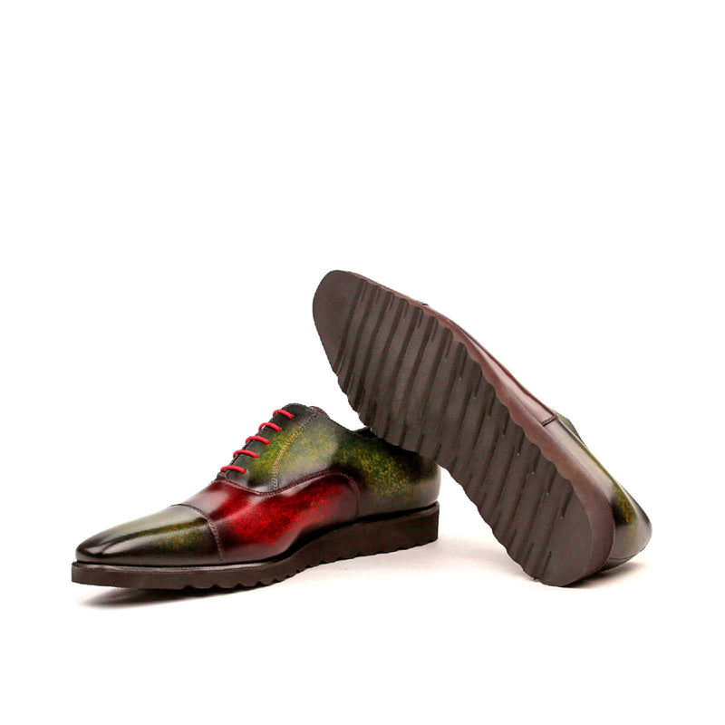 Ambrogio 2506 Men's Shoes Burgundy / Khaki Green Patina Leather Oxfords (AMB1056)-AmbrogioShoes