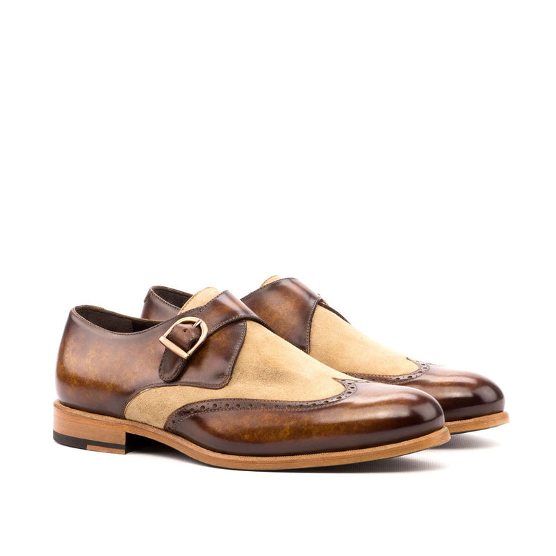 Ambrogio 3557 Men's Shoes Camel & Cognac Suede / Patina Leather Monk-Strap Loafers (AMB1195)-AmbrogioShoes